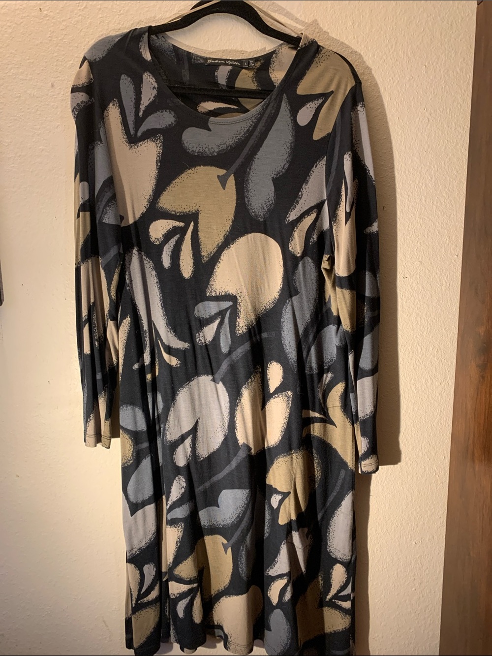 Gudrun Sjoden Abstract Floral Dress in Black, Cream & Gray